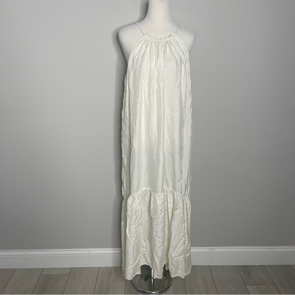 $248 Unsubscribed White silk Midi dress NWT Large - Picture 1 of 10